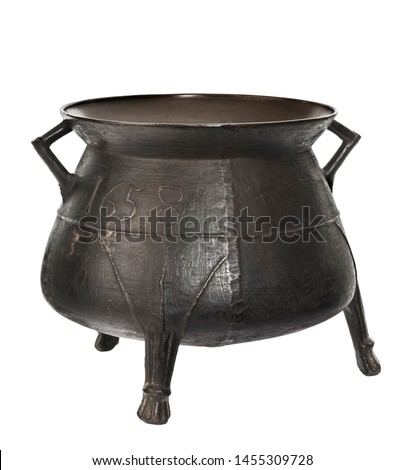 1658 cast iron cauldron cooking pot isolated on white