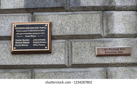 16th November 2018 Dublin. A Plaque Outside CBS Westland Row School Showing Patrick Pearse, The 1916 Easter Rising Leader, And Other 1916 Freedom Fighters As A Past Pupils Of The School.