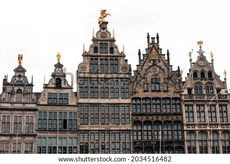 16th-century Guildhouses at the Grote Markt in Antwerp on a cloudy summer day.