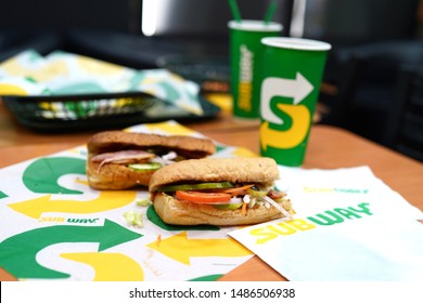 17 Aug 2019; Nonthaburi Thailand: Fast Food At Subway Sandwich Restaurant. Subway Is A Restaurant Franchise Sells Submarine Sandwiches And Salads.