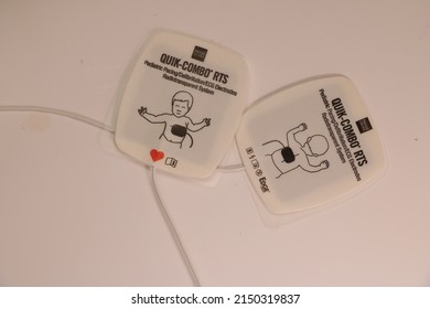 17 October 2020, Dubai, UAE -Pediatric Combo Pads Used For Defibrillation.Defibrillation Usually Given During Cardiac Arrests To Save Lives .Image Isolated On A White Background 