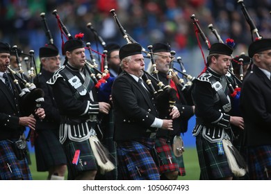 17.03.2018. Stadio Olimpico, Rome, Italy. Rbs Six Nations 2018. Italy Versus Scotland. Scottish Bagpipes Band Before The Match In Olimpic Stadium In Rome.
