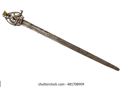 A 17th or 18th century Venetian schiavona broadsword isolated on white. Swords of this style were used by the Doge of Venice's Dalmatian guard.
