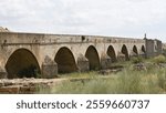 17th century bridge of the Austrias across the River Guadiana near Medellin (Spain)