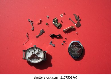 17th March 2022- The Parts Of A Disassembled Seconda Quartz Watch Belonging To A Collector Near Laugharne,  Carmarthenshire, Wales, UK.