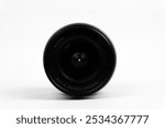 18-45 mm mirrorless kit lens on white isolated background.