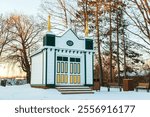 The 1855 St. Joseph neoclassical procession chapel at the entrance of the village seen during a winter morning, Saint-Antoine-de-Tilly, Quebec, Canada