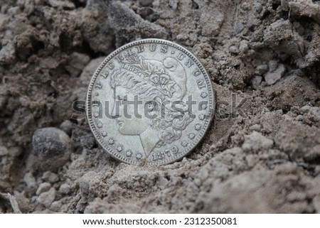 1879 Morgan Silver Dollar On Ground in Dirt 
