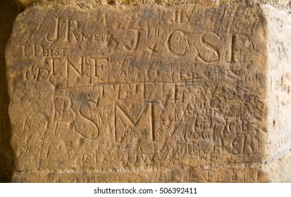 18th Century Runes Of English Soldiers Left On The Walls Of Bodiam Castle 