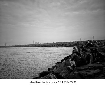 18th Sep 2019 - People Sitting On Dumas Beach In Surat, Gujarat, India And Enjoying Camel Riding And Cool Waves Of The Water