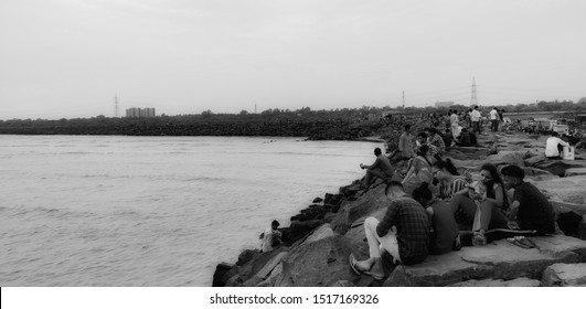 18th Sep 2019 - People Sitting On Dumas Beach In Surat, Gujarat, India And Enjoying Camel Riding And Cool Waves Of The Water