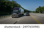 18-wheeler semi-truck on the highway delivering freight