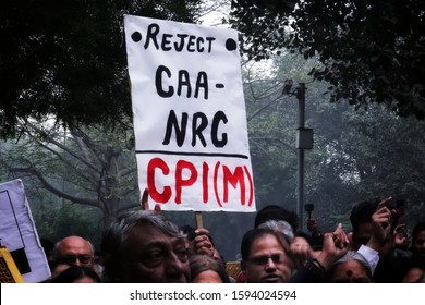 19 December  2019, New Delhi, Indian  Citizen Handle A Poster Againt NRC & CAA In The Street Of Delhi.  Poeple Protest Against Citizen Amendment Bill In India.