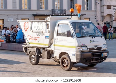 19 OCTOBER 2018, FLORENCE, ITALY: A Public Utility Worker Cleaner Truck