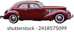 The 1936 Cord 810 Winchester Sedan was long on comfort and style, and it had a powerful V8 engine, rich red paint color, and whitewall tires.