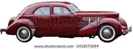 The 1936 Cord 810 Winchester Sedan was long on comfort and style, and it had a powerful V8 engine, rich red paint color, and whitewall tires.