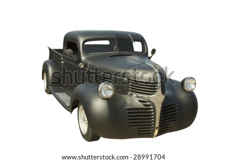 1940's retro black pick up truck on white