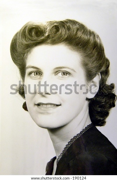 1940s Woman Looking Over Shoulder Classic Stock Image Download Now