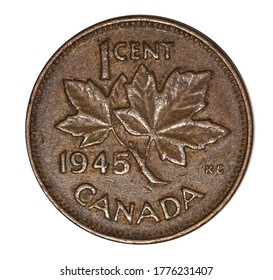 1945 Canadian Old Worn And Stained Coin From The Year World War II Ended