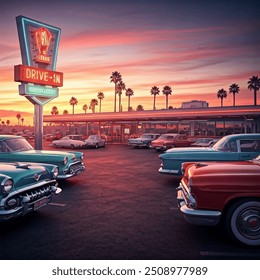 1950s Drive-in Diner Exterior Retro Cars Imagen generada por IA ...