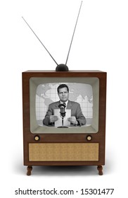 1950's Television With A Newscaster Reading A News Bulletin