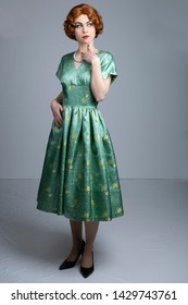 1950's Woman In Green Satin Dress