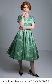 1950's Woman In Green Satin Dress