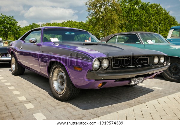 1970 Dodge Challenger classic car on the\
parking lot in The Netherlands. May 10,\
2015