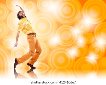 1970s Vintage Man Dance With Orange Background