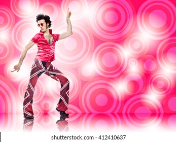 1970s Vintage Man Dance With Pink Background