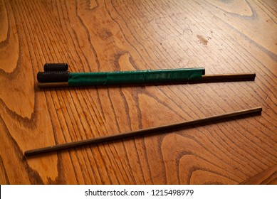 1980s Handmade Blowgun. Kitchen Wood Table Inside A Private Apartment. Italy Europe