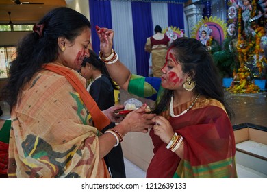 19-Oct-2018 Sindoor Khela (Amitayu) The Last Ritual For Bengali Married Women On Bijoya Dasami, Durga Puja Lok Gram Kalyan Maharashtra INDIA India