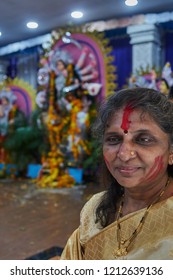 19-Oct-2018 Sindoor Khela (Amitayu) The Last Ritual For Bengali Married Women On Bijoya Dasami, Durga Puja Lok Gram Kalyan Maharashtra INDIA India