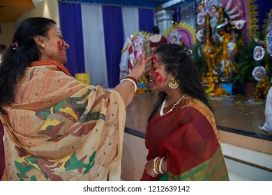 19-Oct-2018 Sindoor Khela (Amitayu) The Last Ritual For Bengali Married Women On Bijoya Dasami, Durga Puja Lok Gram Kalyan Maharashtra INDIA India