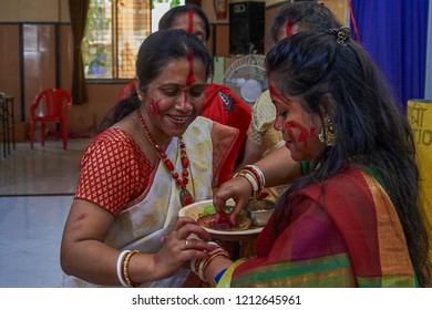 19-Oct-2018 Sindoor Khela (Amitayu) The Last Ritual For Bengali Married Women On Bijoya Dasami, Durga Puja Lok Gram Kalyan Maharashtra INDIA India