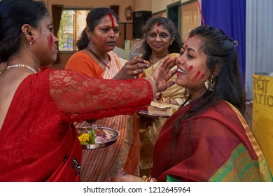 19-Oct-2018 Sindoor Khela (Amitayu) The Last Ritual For Bengali Married Women On Bijoya Dasami, Durga Puja Lok Gram Kalyan Maharashtra INDIA India