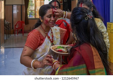 19-Oct-2018 Sindoor Khela (Amitayu) The Last Ritual For Bengali Married Women On Bijoya Dasami, Durga Puja Lok Gram Kalyan Maharashtra INDIA India