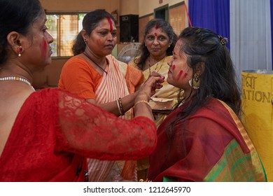 19-Oct-2018 Sindoor Khela (Amitayu) The Last Ritual For Bengali Married Women On Bijoya Dasami, Durga Puja Lok Gram Kalyan Maharashtra INDIA India