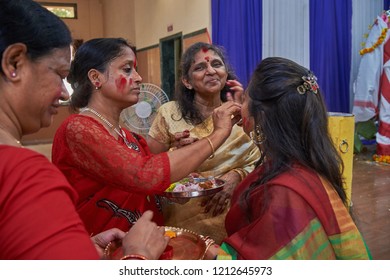 19-Oct-2018 Sindoor Khela (Amitayu) The Last Ritual For Bengali Married Women On Bijoya Dasami, Durga Puja Lok Gram Kalyan Maharashtra INDIA India