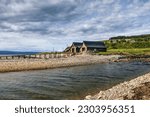 The 19th century boathouse on the shore of the Dougarie Estate on the west coast of the Isle of Arran, Scotland.