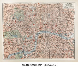 19th Century Old Map Of London