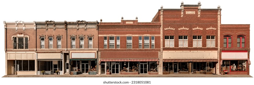 19th century small town shopping mall. Architectural building facades from the last century.