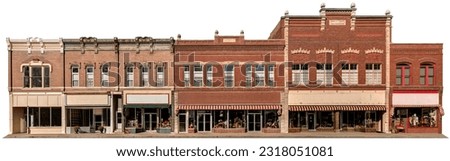 19th century small town shopping mall. Architectural building facades from the last century.