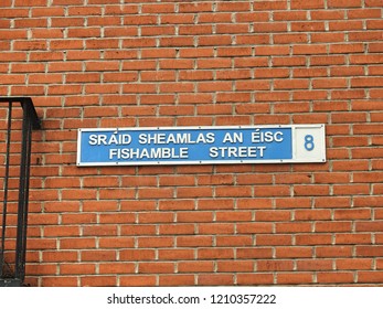 19th October 2018 Dublin. Fishamble Street Street Sign Where Frederick Handel's Oratorio, Messiah, Was First Performed In April 1742.