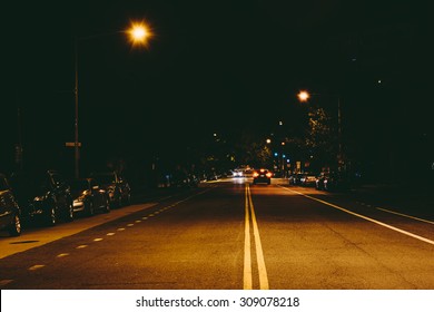 19th Street At Night, At Dupont Circle, In Washington, DC.