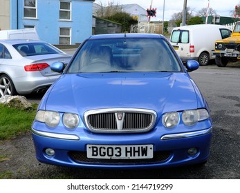 1st April 2022- A Blue  Rover 45 Impression S3, Five Door Hatchback Car, In A Public Parking Area At St Clears, Carmarthenshire, Wales, UK.