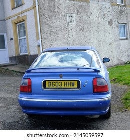 1st April 2022- A Blue Rover 45 Impression S3, Five Door Hatchback Car, Parked Near The Town Centre At St Clears, Carmarthenshire, Wales, UK.