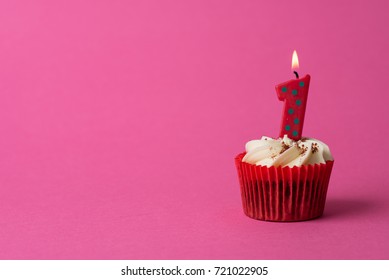 1st Birthday Cupcake Pink Background