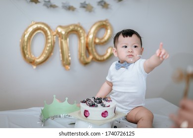 1st Birthday Party. Boy Birthday Cake Smash At Home.