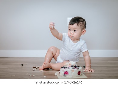 1st Birthday Party. Boy Birthday Cake Smash At Home.